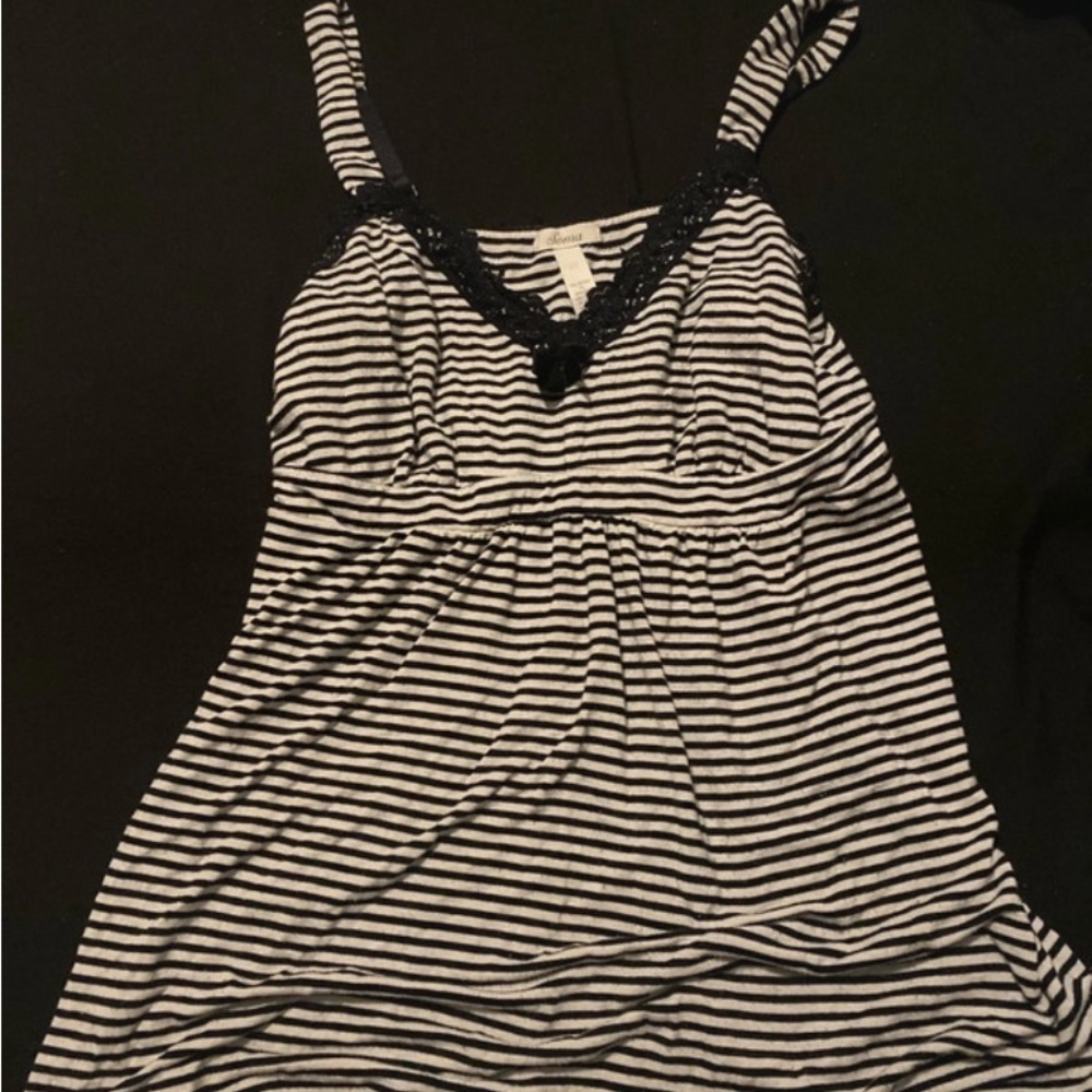 Soma Black and White Striped Lace Top